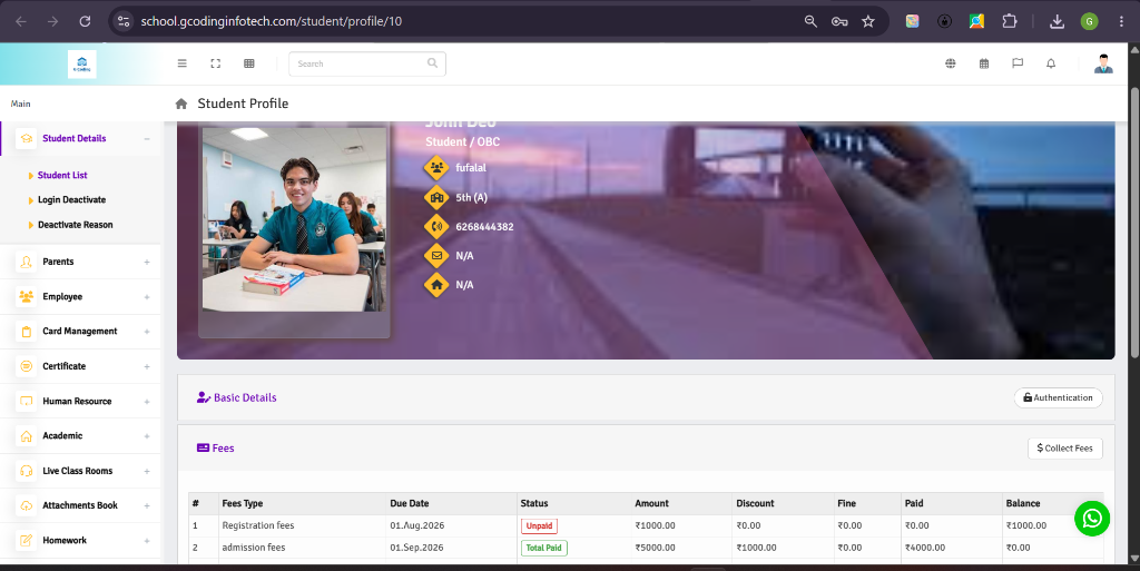 Student Profile and Fee Collection